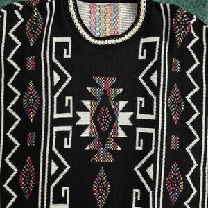 D'Carlo‎ Women's Black Geometric Aztec Native American Fringe Poncho Vintage OS